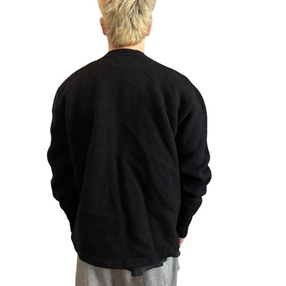 Vintage Dehen 1920 Slouchy Varsity wool cardigan V neck black size small - Picture 8 of 13